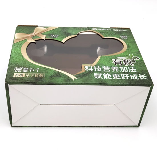 China Manufacturer Custom OEM Logo Printed Milk Power Coffee Fruit Juice Gift Packaging Paper Carton Box with PVC Window Plastic Handle